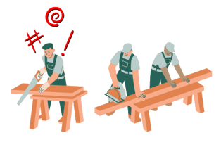 Workers with saws